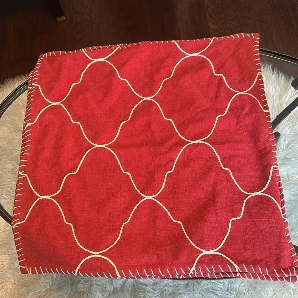 POTTERY BARN (2) MOROCCAN RED TILE EMBROIDERED Pillow Covers